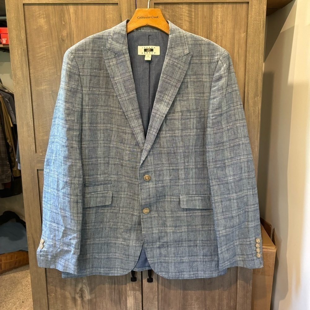 Joseph Abboud Medium Linen Blazer Blue Plaid Jacket